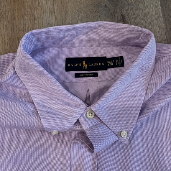 Ralph Lauren Knit Oxford Long Sleeve Button Down Shirt Lavender XXL Flesh Pony - Picture 4 of 9